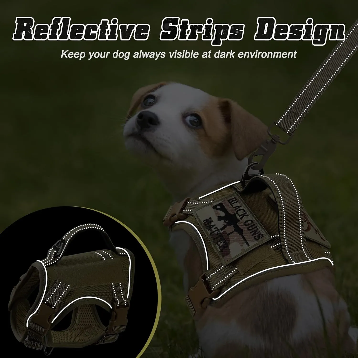 Tactical Dog Harness Small, Military K9 Puppy Vest Harness and Leash, No Pull Outdoor Training XS Dog Harness with Handle (XSmall, Khaki Leash)