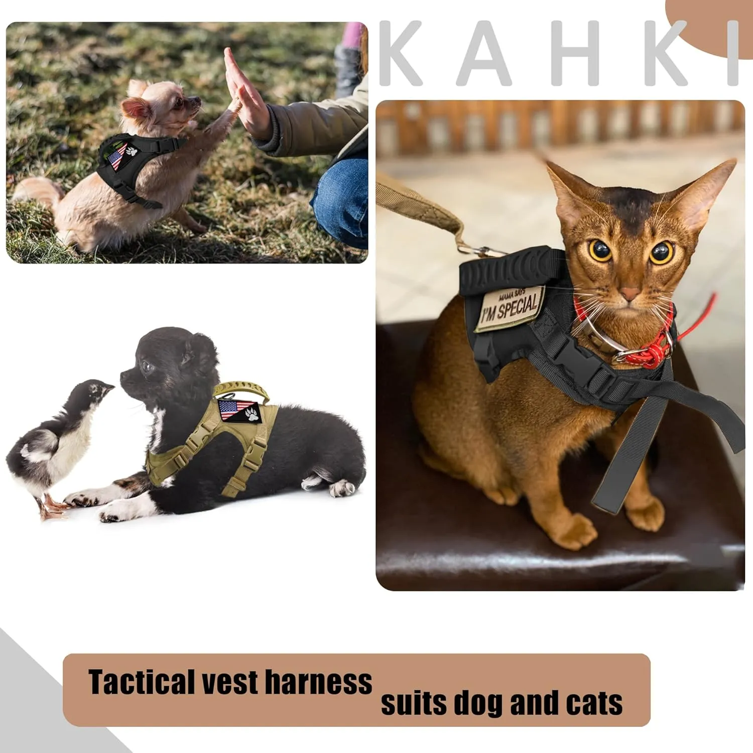 Tactical Dog Harness Tactical Puppy Vest with Rubber Handle K9 Military Adjustable Pet Vest Harness for Outdoor Training XS Dog Harness (Black Harness)