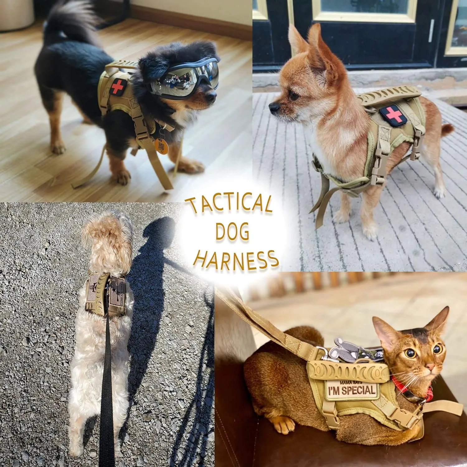 Tactical Dog Harness Tactical Puppy Vest with Rubber Handle K9 Military Adjustable Pet Vest Harness for Outdoor Training XS Dog Harness (Black Harness)
