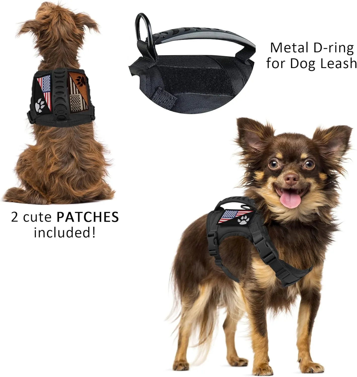 Tactical Dog Harness Tactical Puppy Vest with Rubber Handle K9 Military Adjustable Pet Vest Harness for Outdoor Training XS Dog Harness (Black Harness)