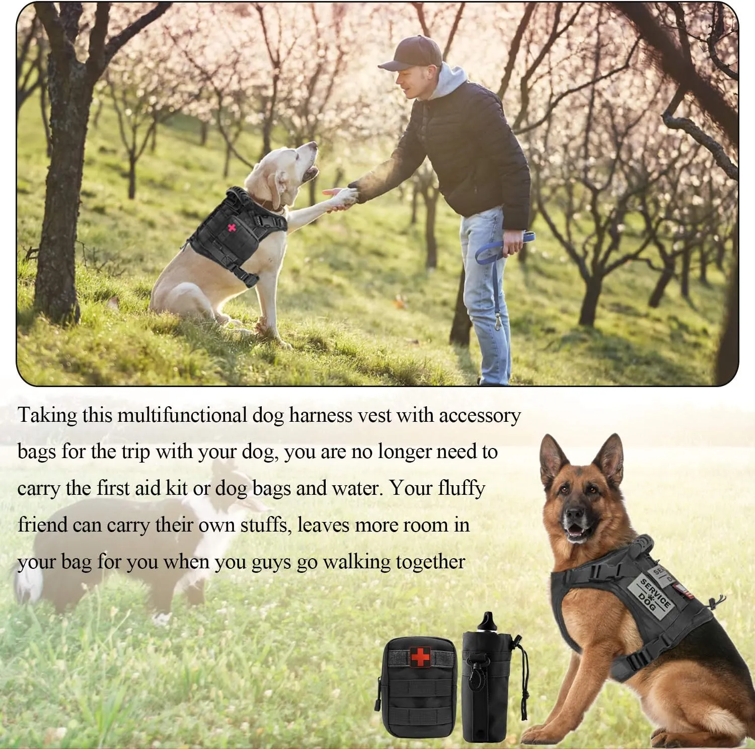 Tactical Dog Vest Training Outdoor Breathable Harness Military Pet Tactical Vest Detachable Pouches D Ring for Dog Leash