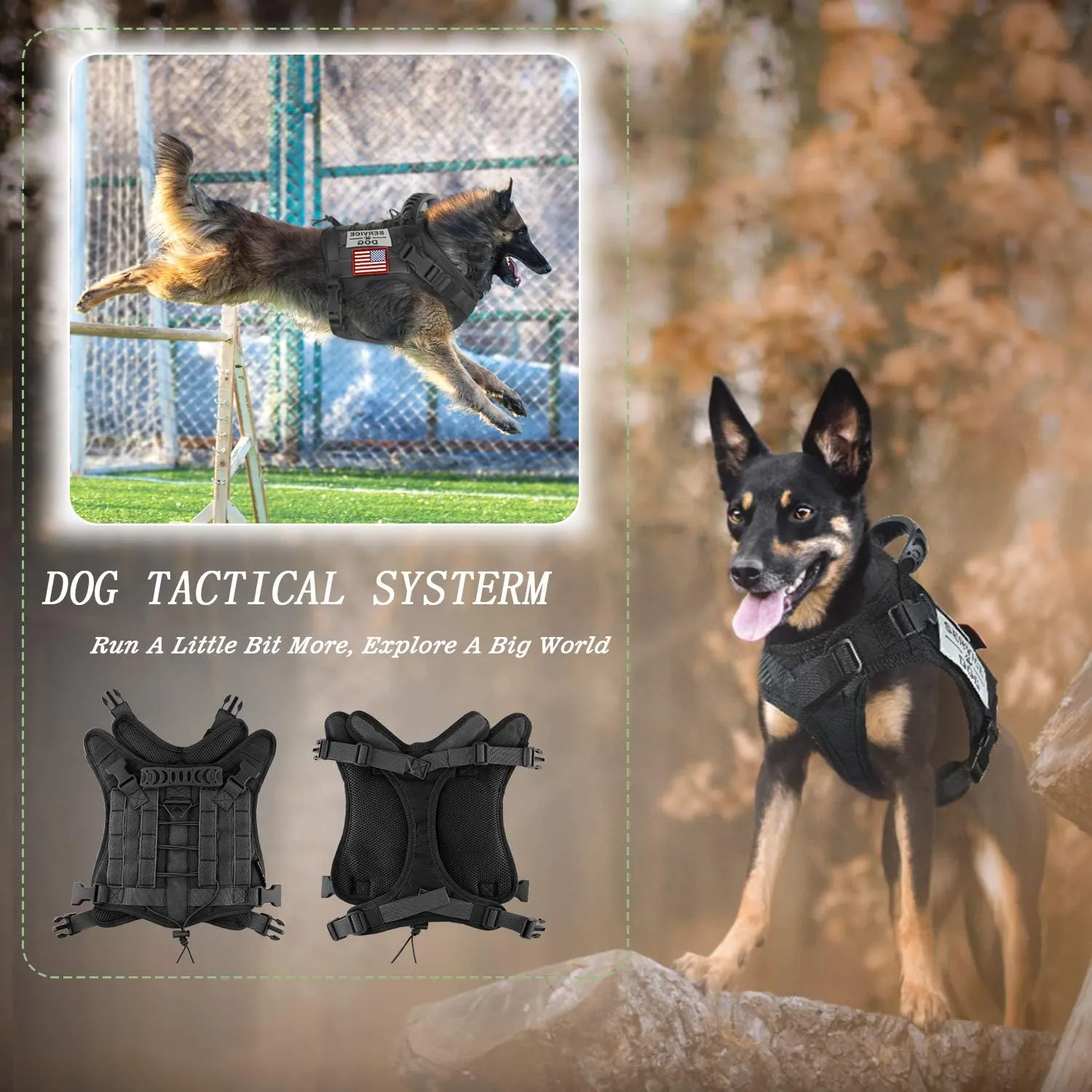 Tactical Dog Vest Training Outdoor Breathable Harness Military Pet Tactical Vest Detachable Pouches D Ring for Dog Leash