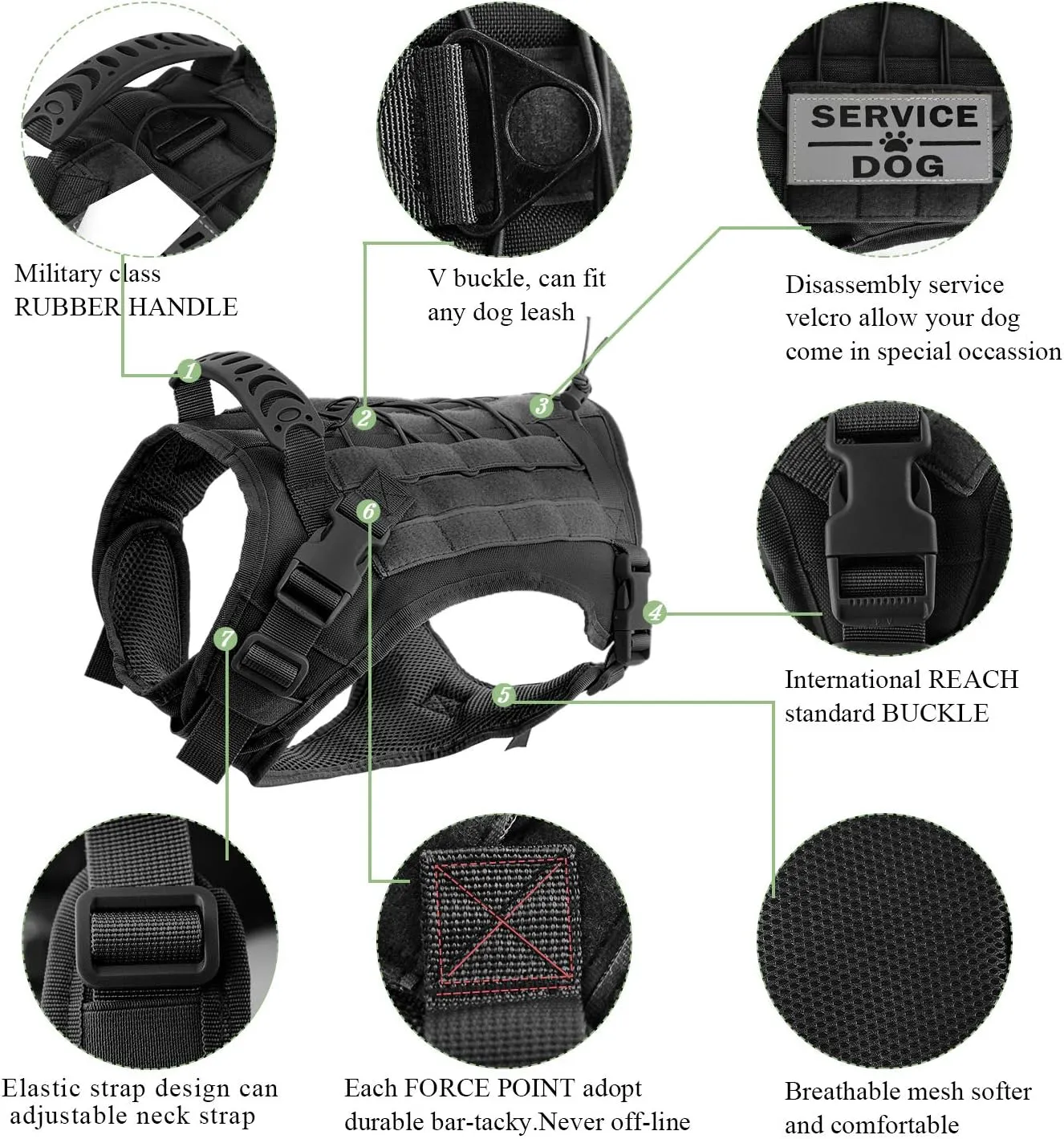 Tactical Dog Vest Training Outdoor Breathable Harness Military Pet Tactical Vest Detachable Pouches D Ring for Dog Leash