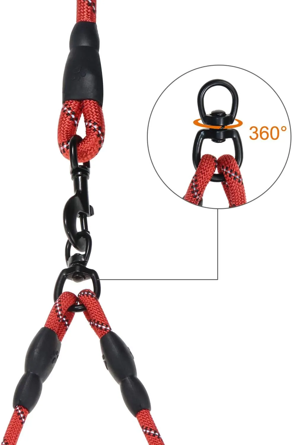 Taglory Double Dog Leash | Reflective Rope | No Tangle | Double Leash for Two Dogs | Puppy Small Medium Breeds | Red