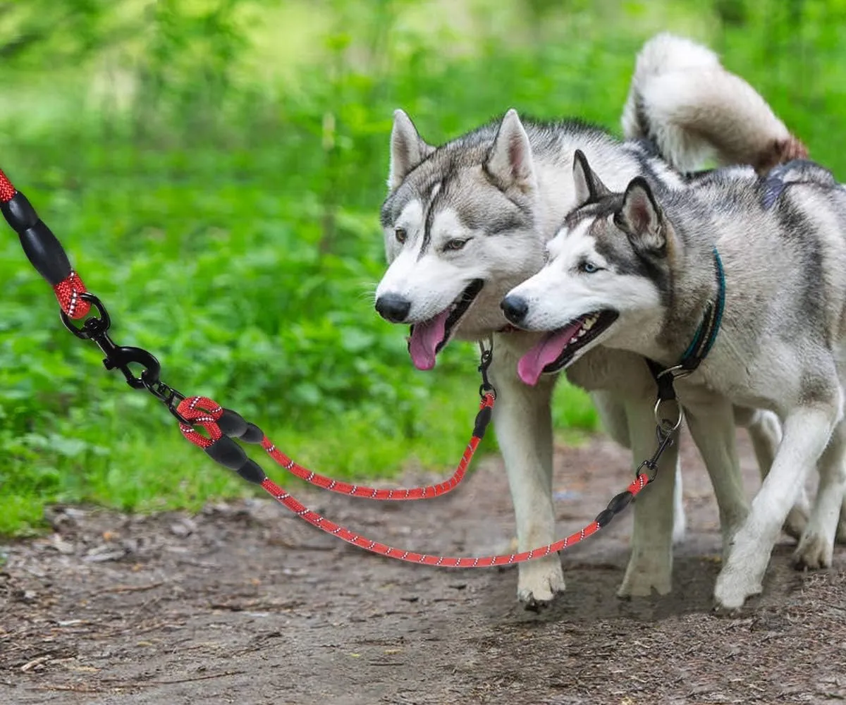 Taglory Double Dog Leash | Reflective Rope | No Tangle | Double Leash for Two Dogs | Puppy Small Medium Breeds | Red