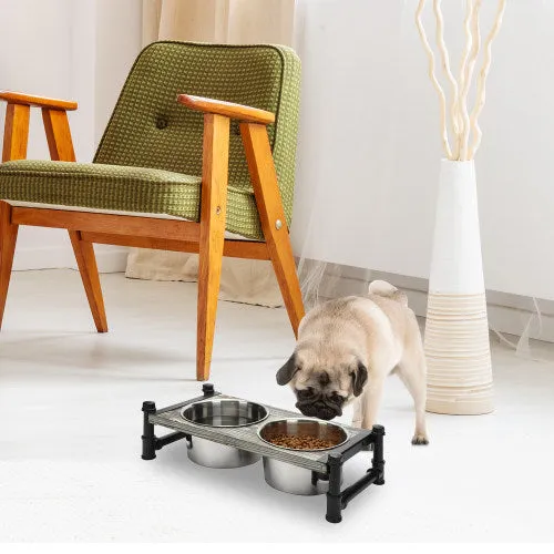 Torched Wood & Industrial Pipe Pet Feeder Stand w/ Bowls