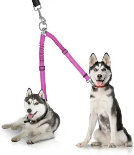 YAODHAOD Double Dog Leash, Splitter, No-Tangle 360 Swivel Rotation Reflective Lead, Adjustable Length Bungee Heavy Duty Walking Training Dual Leash Extension (Rose Red)