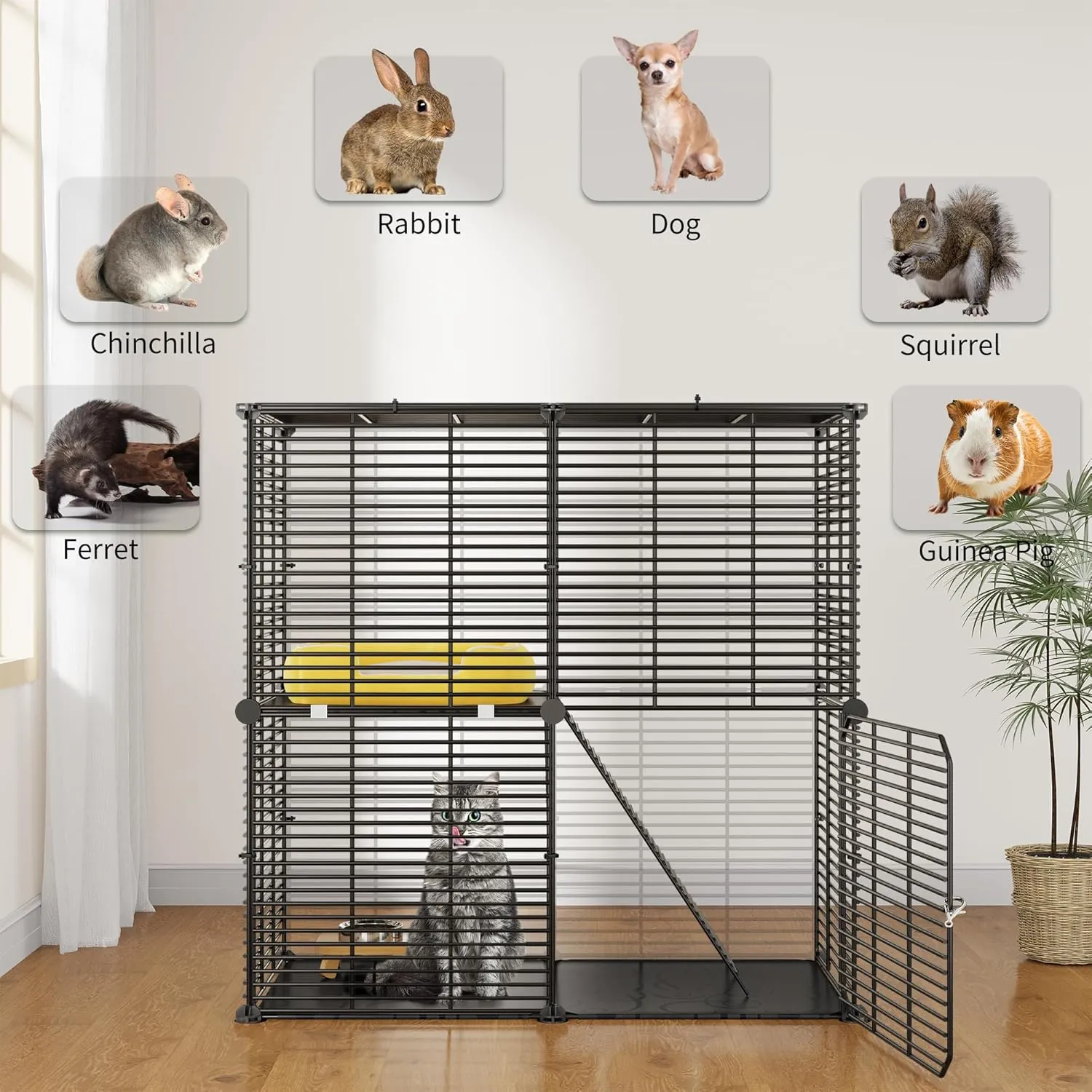 YITAHOME Indoor Cat Cage 2 Tier Kitten Cage, Versatile DIY Playpen for Cats, Small Animals, for Home, RV Travel, and Camping