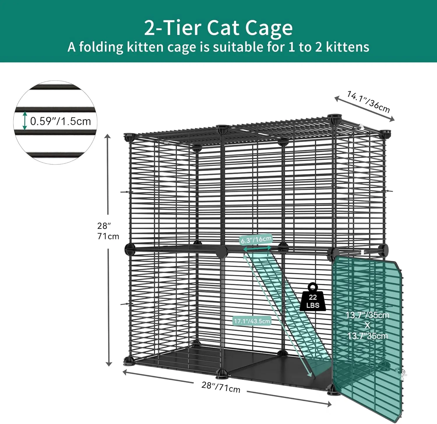 YITAHOME Indoor Cat Cage 2 Tier Kitten Cage, Versatile DIY Playpen for Cats, Small Animals, for Home, RV Travel, and Camping