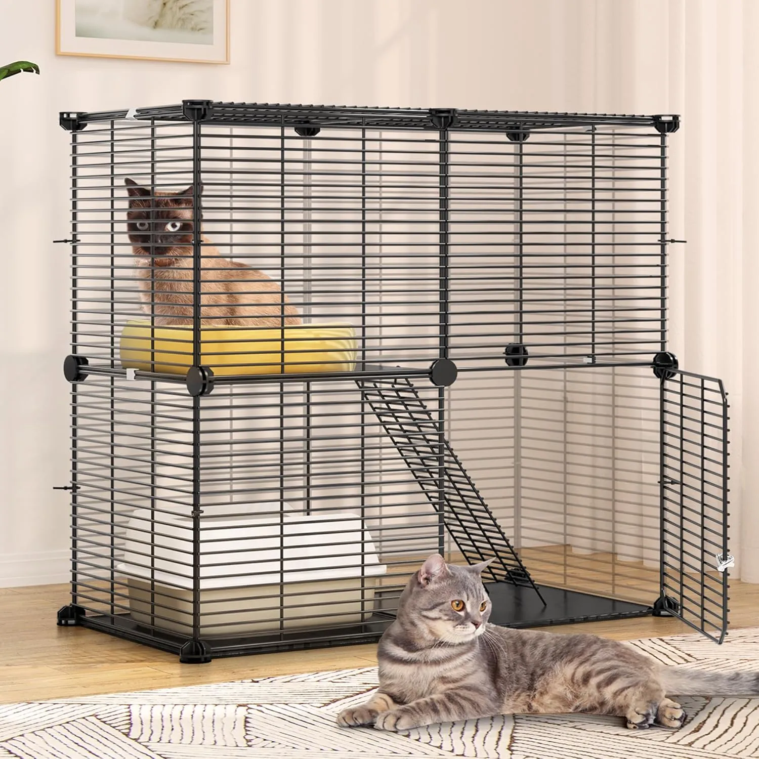 YITAHOME Indoor Cat Cage 2 Tier Kitten Cage, Versatile DIY Playpen for Cats, Small Animals, for Home, RV Travel, and Camping